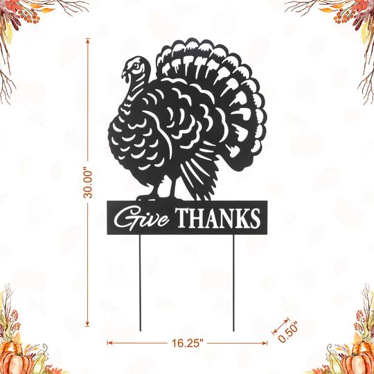 Glitzhome® 30" Thanksgiving Metal Silhouette Turkey Yard Stake